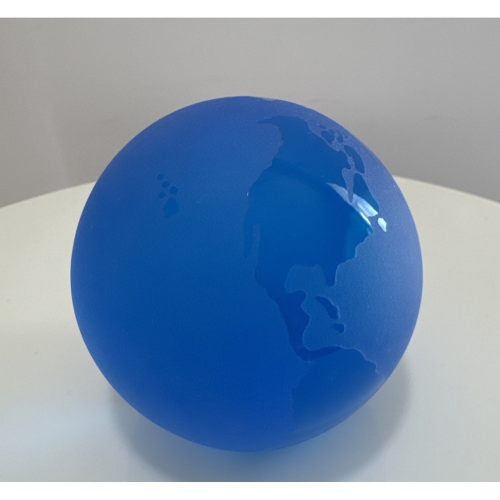 Vintage Cobalt Blue Frosted Glass World Globe Paperweight Office Desk Decor Orb